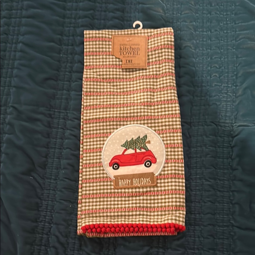Holiday Kitchen Towel with Red Car Design